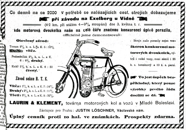 Laurin Klement reklama z roku 1903