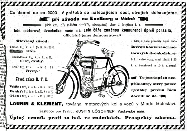 Laurin & Klement reklama z roku 1903 Laurin Klement reklama z roku 1903